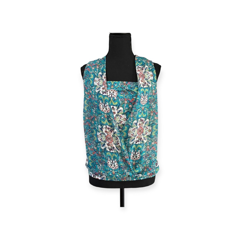 Bisou Bisou Michele Bohbot Teal Paisley Floral Halter Top Draped Surplice Medium